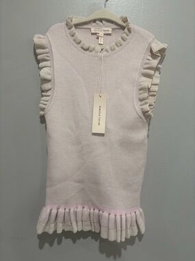 Rebecca Taylor Merino Wool Ruffle Knit Tank Top Cream XS NWT